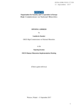 Opening Address by Mr. Lamberto Zannier, OSCE High Commissioner on National Minorities