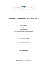 Keynote speech by Lamberto Zannier, OSCE High Commissioner on National Minorities to the Forum on Language Compliance 
