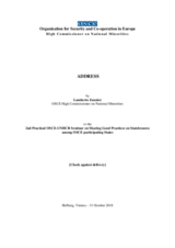 Address by Lamberto Zannier, OSCE High Commissioner on National Minorities