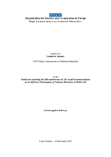 20th anniversary of The Lund Recommendations  on the Effective Participation of National Minorities in Public Life