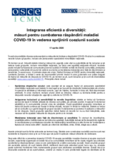 Integrarea eficientă a diversității: măsuri pentru combaterea răspândirii maladiei COVID-19 în vederea sprijinirii coeziunii sociale