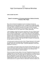 Speech in acceptance of an honorary doctorate at Charles University, Prague