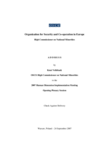 Address by the High Commissioner on National Minorities to the 2007 Human Dimension Implementation Meeting