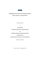 Address by the High Commissioner on National Minorities to the 2007 Human Dimension Implementation Meeting