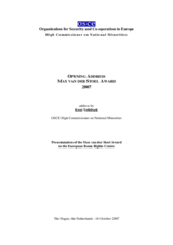 Welcoming speech by the OSCE High Commissioner on National Minorities at the Max van der Stoel Award Ceremony