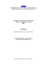 Statement by the OSCE High Commissioner on National Minorities on behalf of the jury for the Max van der Stoel Award 2007