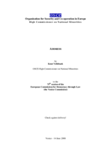 Address by the OSCE High Commissioner on National Minorities to the 75th session of the European Commission for Democracy through Law