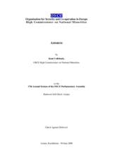 High Commissioner's address to the OSCE Parliamentary Assembly's 17th Annual Session, Astana, Kazakhstan