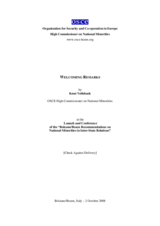 Welcoming remarks by the OSCE High Commissioner on National Minorities, Bolzano/Bozen, Italy