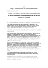 Remarks by Mr. Max van der Stoel to the Meeting of Romania's Council for National Minorities, Bucharest