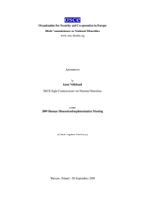 Address by the OSCE High Commissioner on National Minorities, Knut Vollebaek