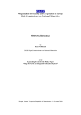 Opening remarks by Knut Vollebaek, OSCE High Commissioner on National Minorities