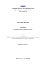 Welcoming remarks by Knut Vollebaek, OSCE High Commissioner on National Minorities