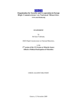 Statement by the OSCE High Commissioner on National Minorities to the 2nd session of the UN Forum on Minority Issues: Effective Political Participation of Minorities
