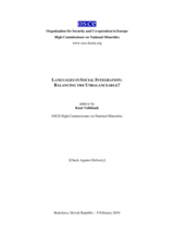 "Languages in Social Integration: Balancing the Unbalanceable?" address by Knut Vollebaek, OSCE High Commissioner on National Minorities
