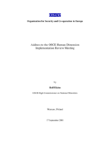 Address by Rolf Ekéus to the OSCE Human Dimension Implementation Review Meeting