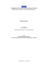 Intervention by Knut Vollebaek, OSCE High Commissioner on National Minorities