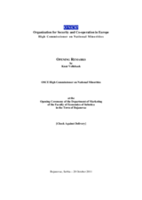 Opening Remarks by Knut Vollebaek, OSCE High Commissioner on National Minorities