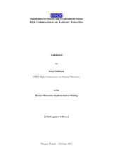 Address by Knut Vollebaek, OSCE High Commissioner on National Minorities