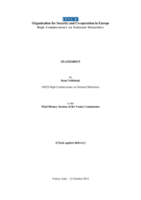Statement by Knut Vollebaek, OSCE High Commissioner on National Minorities