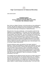 Acceptance speech by the High Commissioner on National Minorities at the CSCE Stockholm Meeting of the Council of Ministers of Foreign Affairs