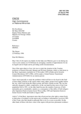 Correspondence between HCNM and Croatia regarding inter-ethnic relations