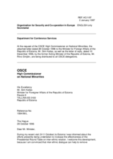 Correspondence between HCNM and Estonia regarding non-citizens