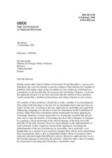 Correspondence between HCNM and Estonia regarding non-citizens