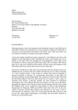 Correspondence between HCNM and Estonia regarding inter-ethnic relations