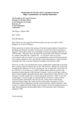 Correspondence between HCNM and Hungary regarding the Slovak minority