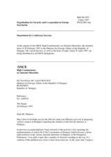 Correspondence between HCNM and Hungary regarding the Slovak minority