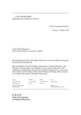 Correspondence between HCNM and Latvia regarding the draft citizenship law