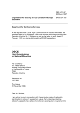 Correspondence between HCNM and Latvia regarding passports