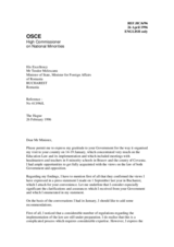 Correspondence between HCNM and Romania regarding the Education Law