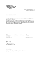Correspondence between HCNM and Romania regarding national minorities