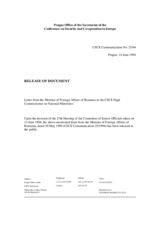 Letter from Romania to HCNM regarding national minorities