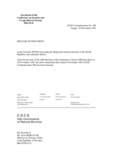 Correspondence between HCNM and the Slovak Republic regarding the Hungarian minority