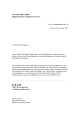 Correspondence between HCNM and the Slovak Republic regarding the Hungarian minority