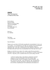 Correspondence between HCNM and the Slovak Republic regarding language