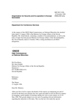 Correspondence between HCNM and the Slovak Republic regarding the Hungarian minority