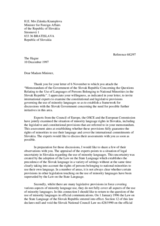 Letter from HCNM to the Slovak Republic regarding language