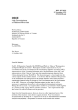 Letter from HCNM to Ukraine regarding the OSCE Round Table in Yalta on Reintegration 