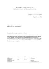 Correspondence between HCNM and Ukraine regarding inter-ethnic relations and language