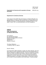 Correspondence between HCNM and Ukraine regarding Crimean Tatars