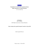 Statement by the OSCE High Commissioner on National Minorities to the (special) Permanent Council