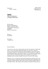 Correspondence between HCNM and Kyrgyzstan regarding inter-ethnic relations